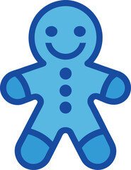  a flat vector icon of a gingerbread man cookie, smiling, with blue outline and white fill on transparent background.


