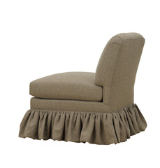 Upholstered slipper chair with ruffled skirt on white background . Cut out isolated on white...