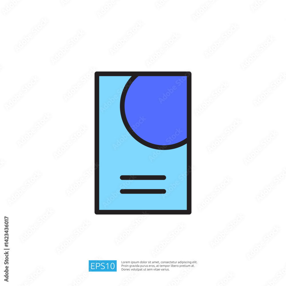 Poster educational icon representing a document with abstract shape in blue and green color scheme