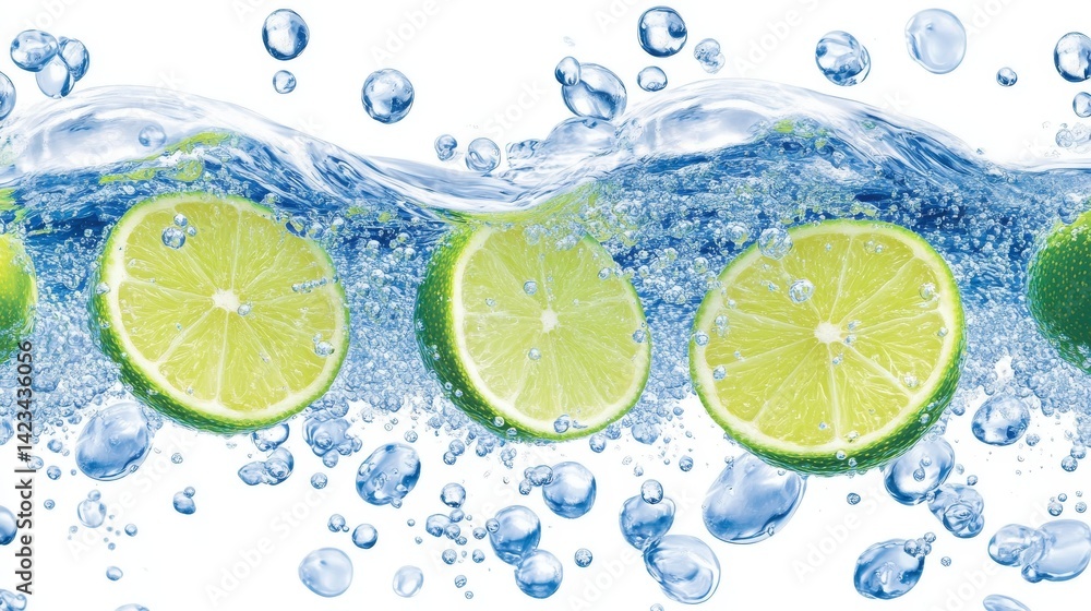 Poster revitalizing lime slices submerged in crystalclear water, a refreshing visual delight