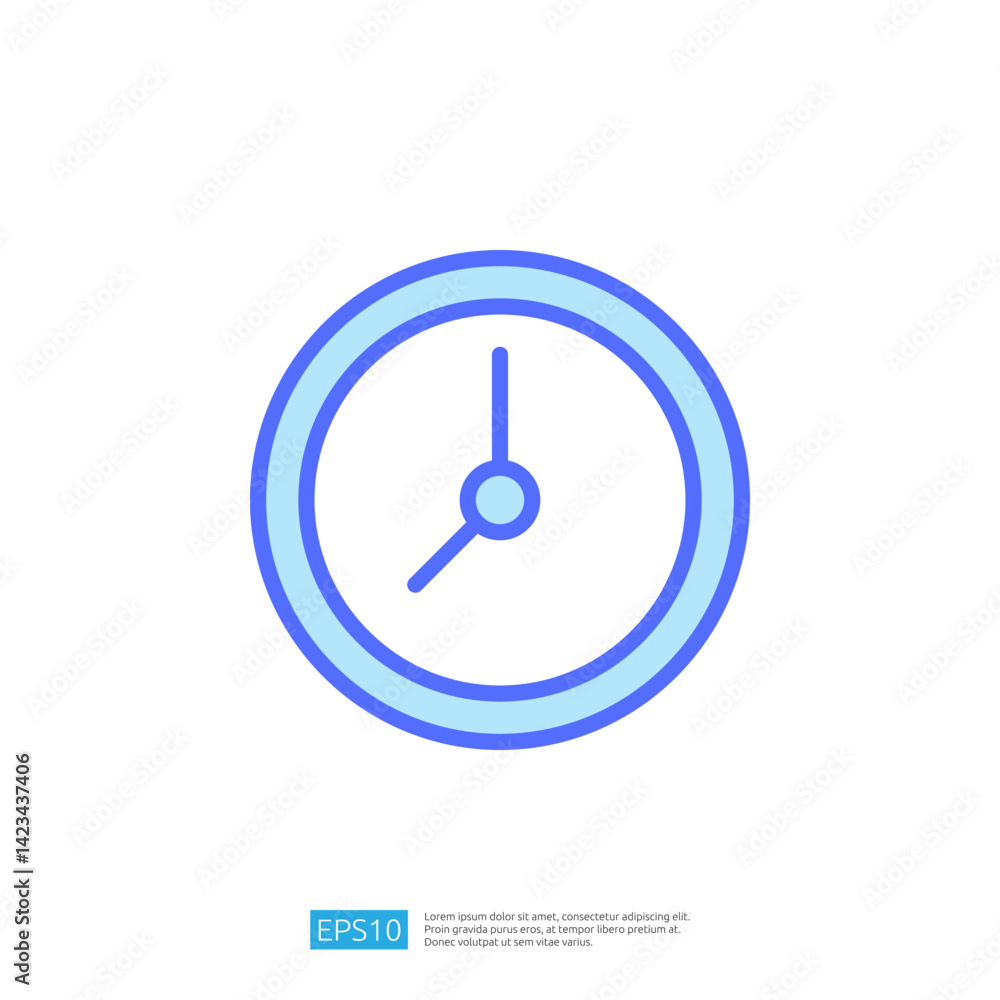 Poster minimalistic blue clock icon representing time management and productivity in educational and scient
