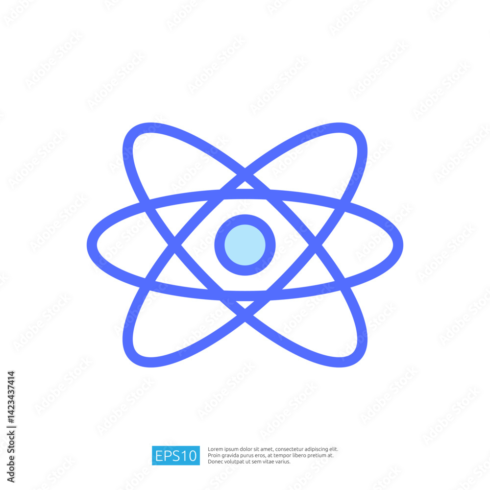 Poster abstract icon of an atom with electrons and nucleus representing education and science concepts in a