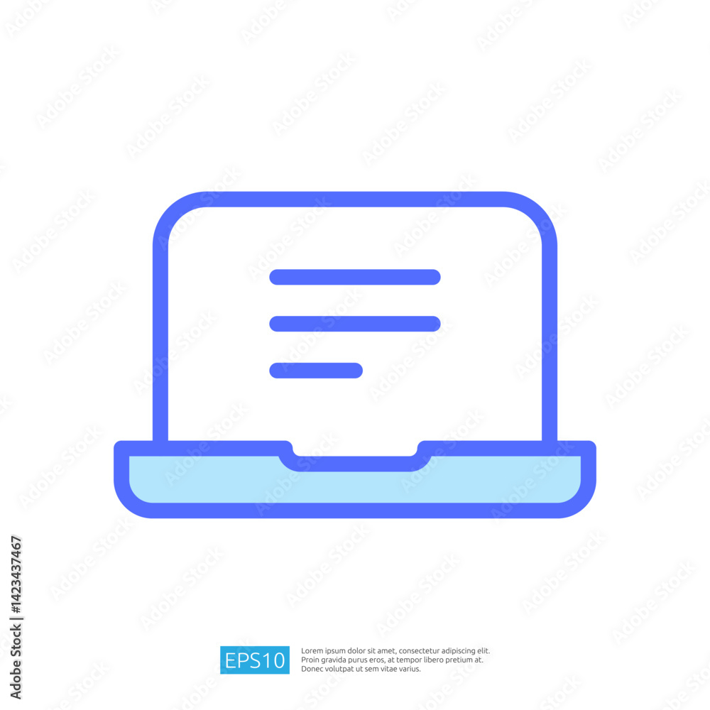 Poster digital education icon representing online learning and computer screen with documents for e-learnin