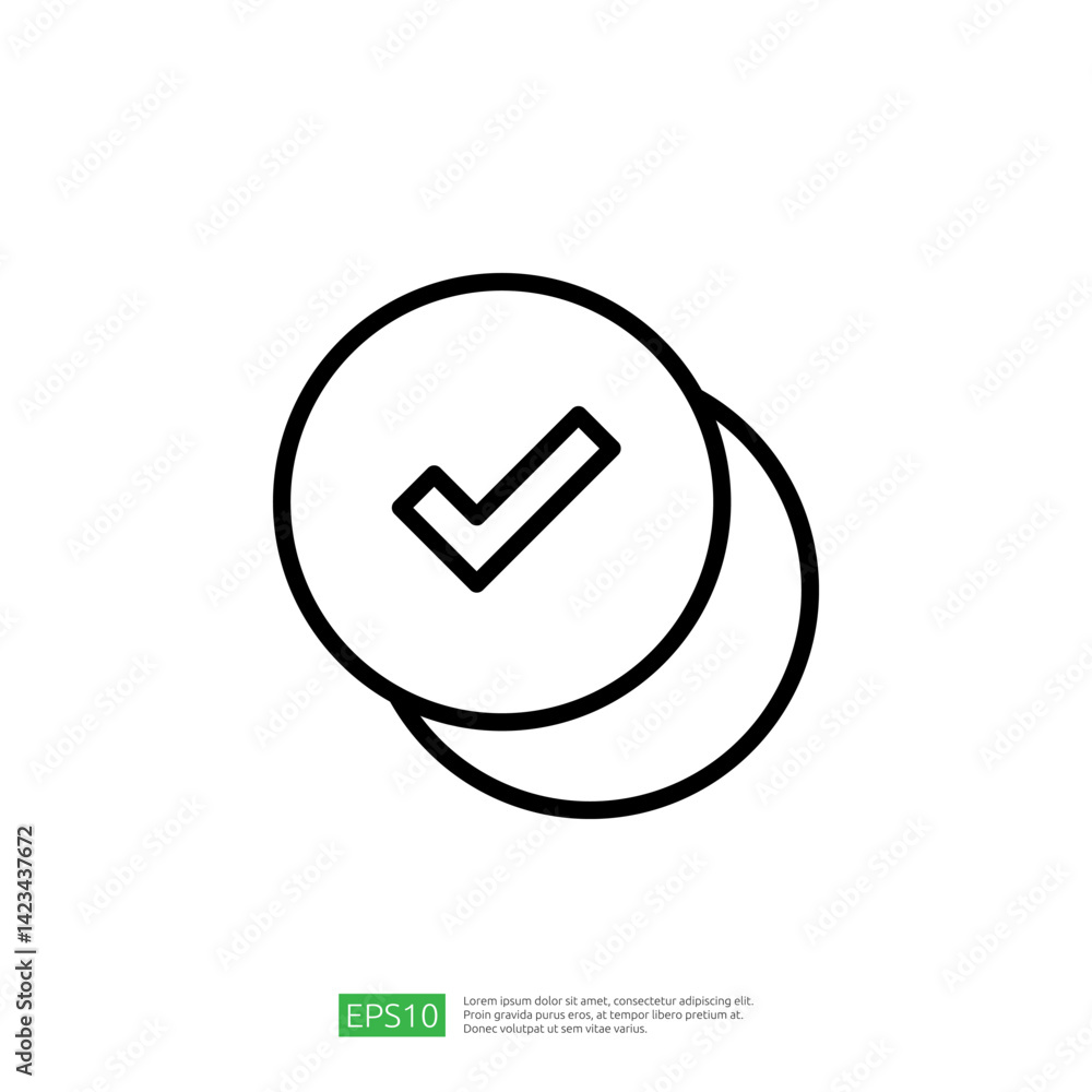 Aufkleber checkmark icon indicating validation and success on a clear background for education and science the