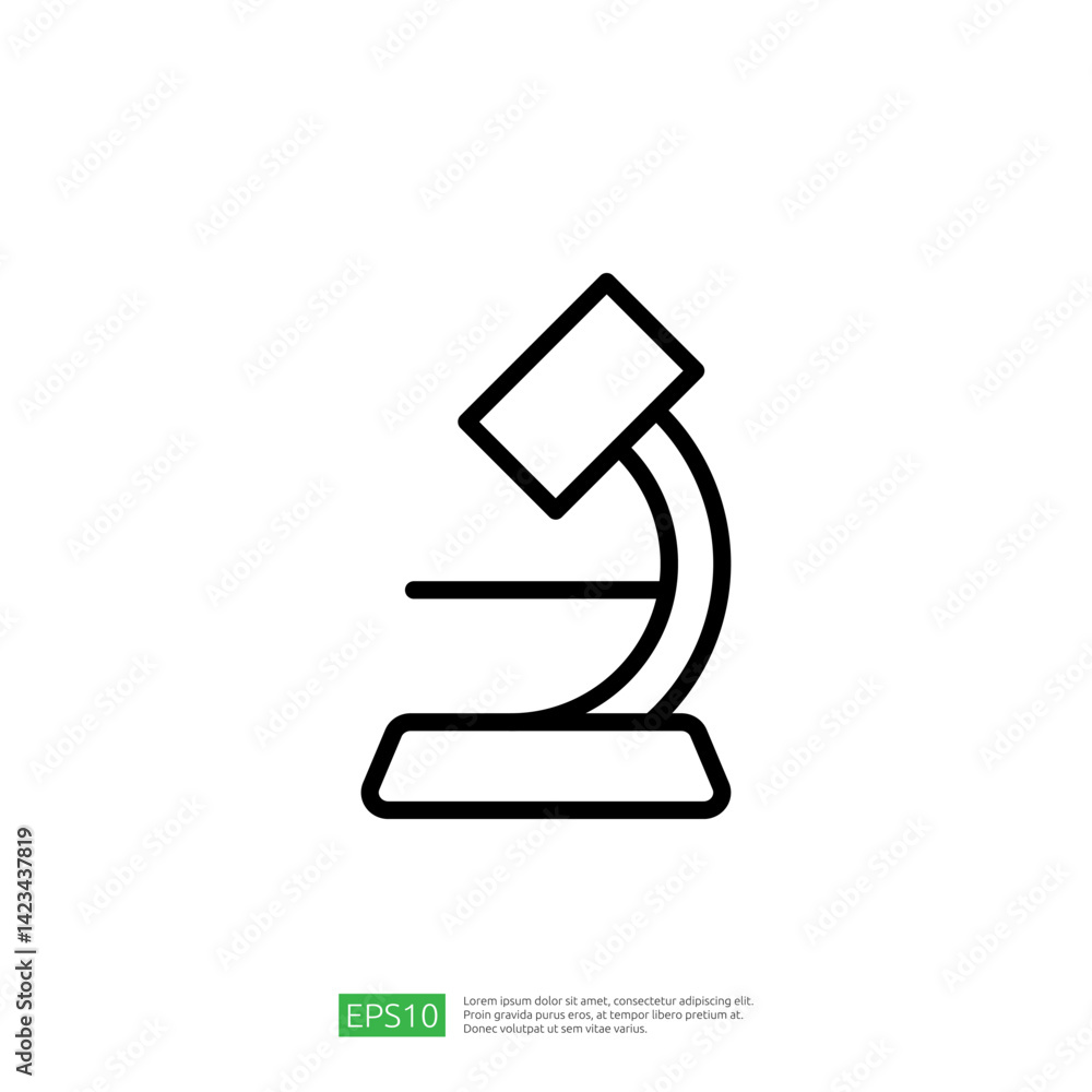 Poster microscope icon representing education and science in a research laboratory setting