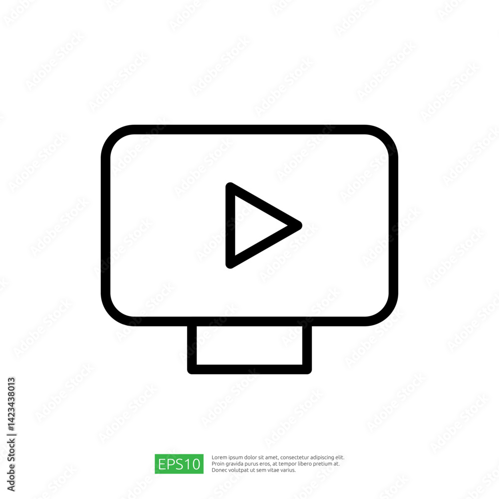 Poster minimalist video play icon symbol on computer screen for streamlined digital media access and conten