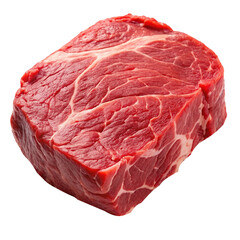 Single raw chuck roast beef steak cut with visible marbling on white