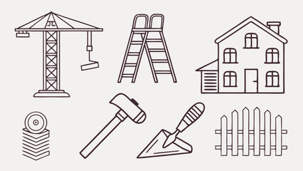 construction web icons set in thin line design  pa.eps