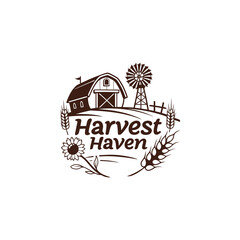 Harvest Time Logo with Rustic Grain and Field Elements © jexsiam