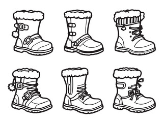 Snow boots vector line art illustration