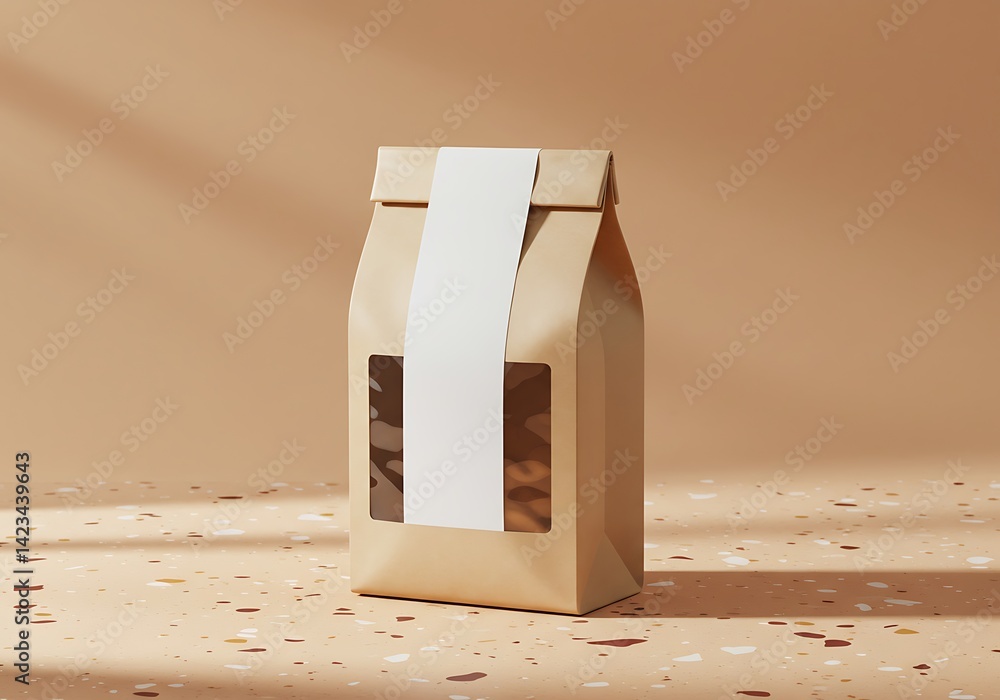 Poster minimalist product mockup of a paper bag with a white label in studio setting