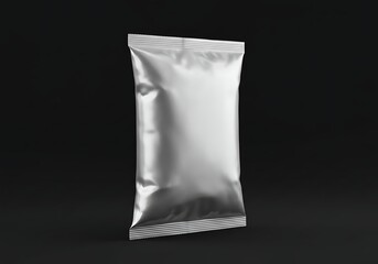 Silver foil packaging isolated on dark background for product advertising