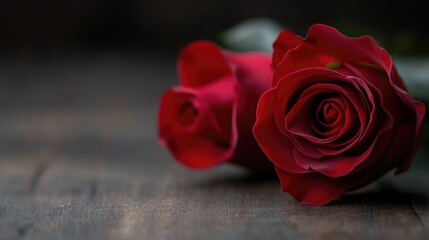 Two Red Roses on Wooden Surface