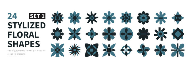 Stylized Floral Shapes: An array of 24 meticulously designed stylized floral shapes perfect for graphic design, offering creative variety. 