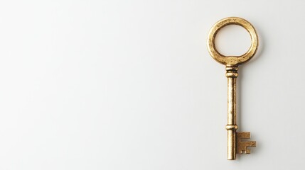 Antique golden key on white background