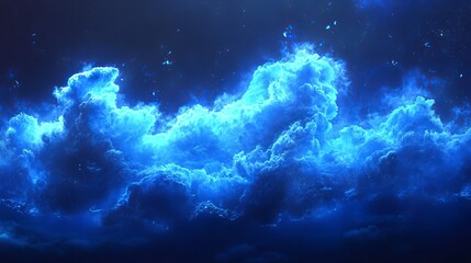 Stunning blue night sky dramatic cloud formation glowing celestial abstract background image art dark