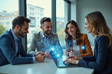 Diverse Business Team Collaborating with Futuristic Technology