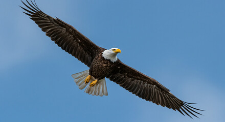 Obraz premium Eagle Flying Across Clear Blue Sky Bird in Flight