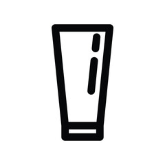 A single empty glass containing a clear liquid, either milk or water on a white background.
