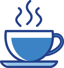  A cup of tea icon with steam lines above, flat and outlined style on transparent background.
