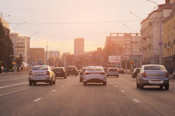 evening views of the road highway on a sunny day in summer. 