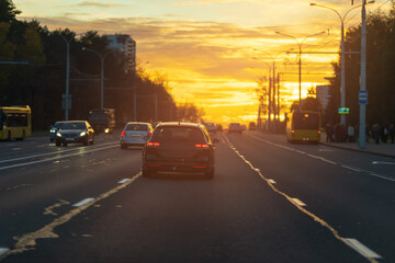 evening views of the road highway on a sunny day in summer. 