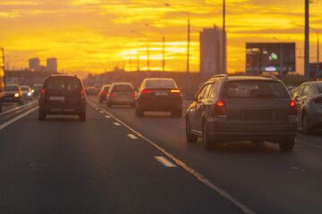 evening views of the road highway on a sunny day in summer. 