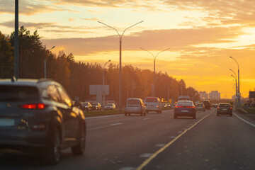 evening views of the road highway on a sunny day in summer. 