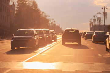 evening views of the road highway on a sunny day in summer. 