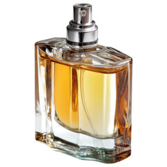 stylish perfume bottle showcasing golden liquid, exuding elegance and luxury. isolated on transparency background