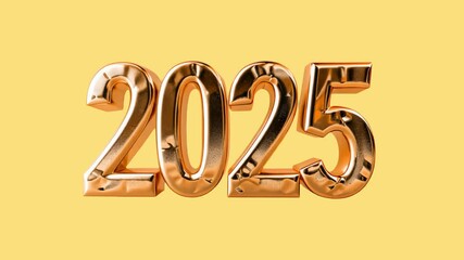 Golden 2025 numbers shine animation isolated asset, transparent 4K video, alpha channel, ProRes 4444