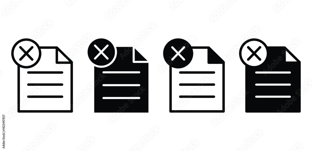 Poster delete file icons set black and white color vector design