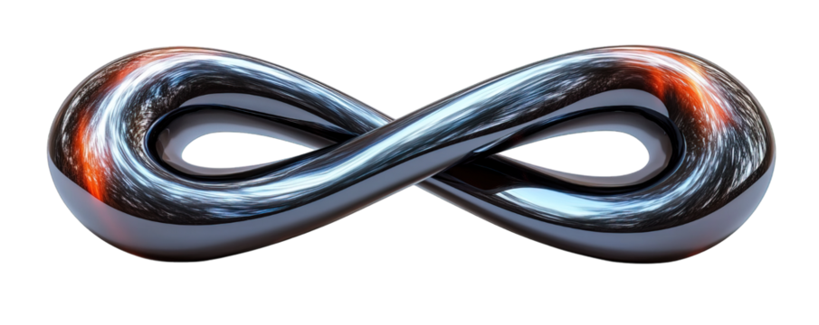 Futuristic Metallic Infinity Symbol, Isolated on Transparent Background, Generative AI