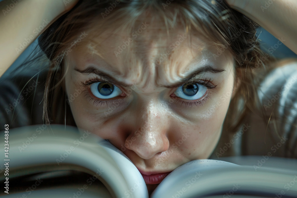 Poster generative ai image of student preparing for exam by writing notes from textbook in a focused study 