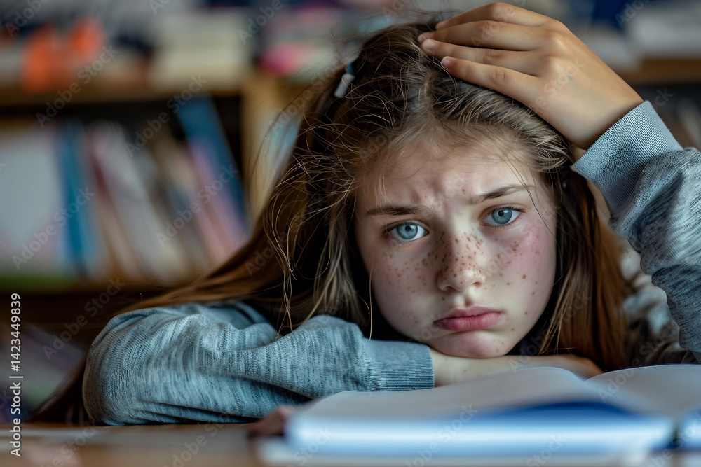 Poster generative ai image of student taking written exam test in educational classroom setting