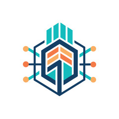 Fototapeta premium Modern abstraction showcases a minimalist logo design representing an innovative augmented workspace concept featuring geometric shapes and vibrant colors that blend technology and creativity