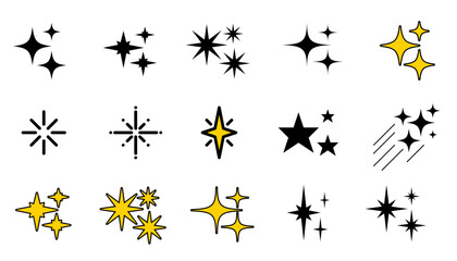Doodle a set of star hand drawings of various shapes simple vector illustration