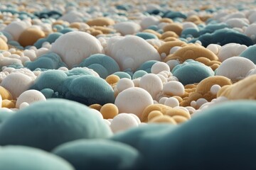 Fototapeta premium Abstract landscape of soft, colorful, rounded shapes. The soft hues and textured surfaces invite a sense of calm and wonder.