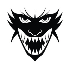 a face with sharp fangs peeking out