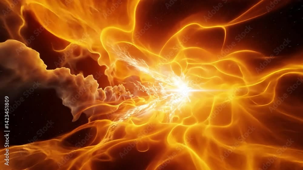 Poster abstract fiery explosion vibrant cosmic display of dynamic energy in orange and yellow hues, capturi