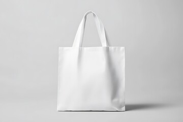 Isolated White Tote Bag On A Light Gray Background For Product Display