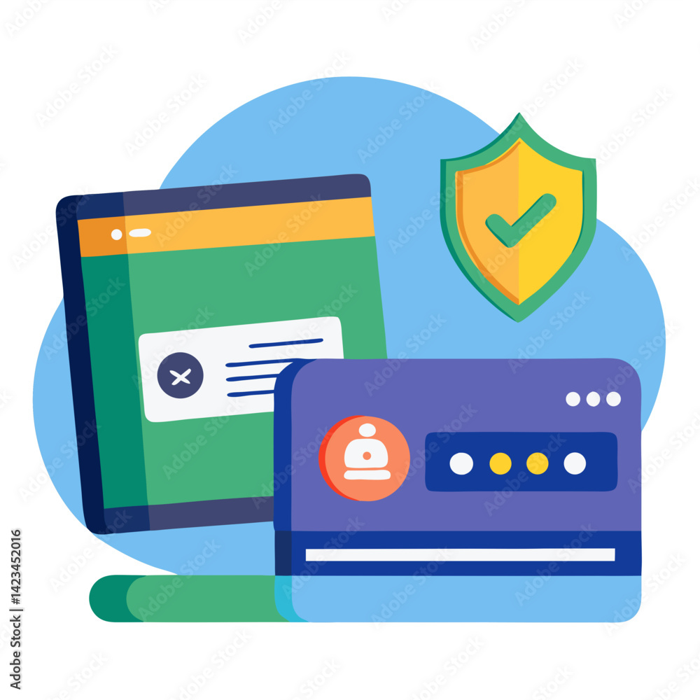 Poster digital security concepts with devices and shield symbol