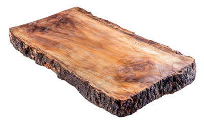 Wooden cutting board with natural texture, isolated on transparent cutout background