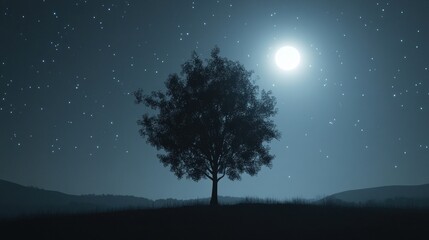 Fototapeta premium Solitary tree under a moonlit sky