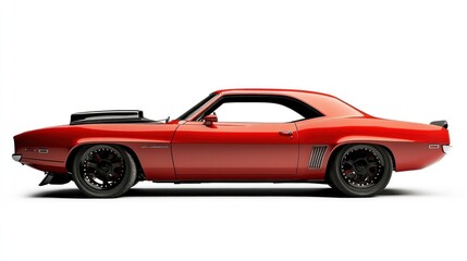Classic red muscle car, side view