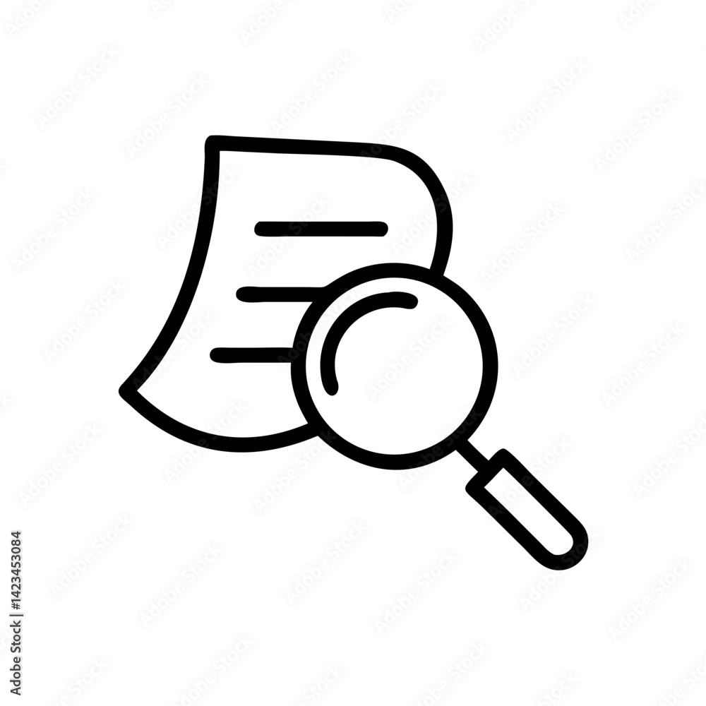 Poster magnifying glass examining a document with lines and shapes