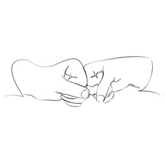 One continuous single drawing line art flat doodle greeting, bump, partnership, fist, hand, man, friendship. Isolated image hand draw contour on a white background, hand drawn, not AI