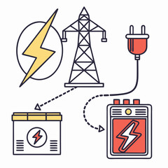 electricity  electrical energy line icon set.eps