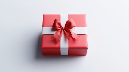 Obraz premium Red gift box with white ribbon and bow