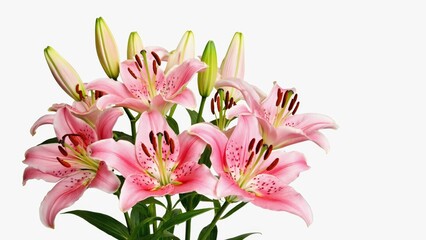 Obraz premium Flower arrangement of lilies in full bloom, with long green stems.